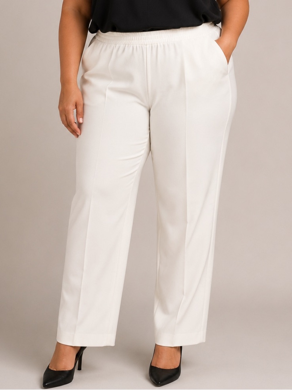 Kendra Scott Women's White Elastic-Waist Chinos size 20W waist 42” inseam 28”